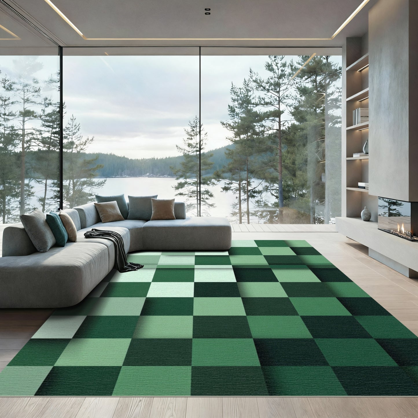 Forest Green Graduated Checkerboard Rug