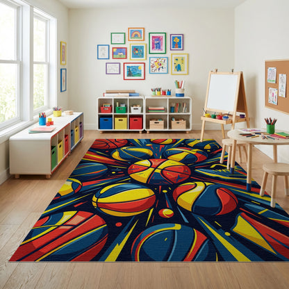 Vibrant Explosive Multicolor Basketball Sneaker Rug