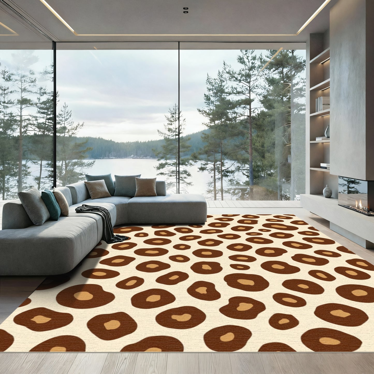 Brown Tan Spotted Animal Print Rug
