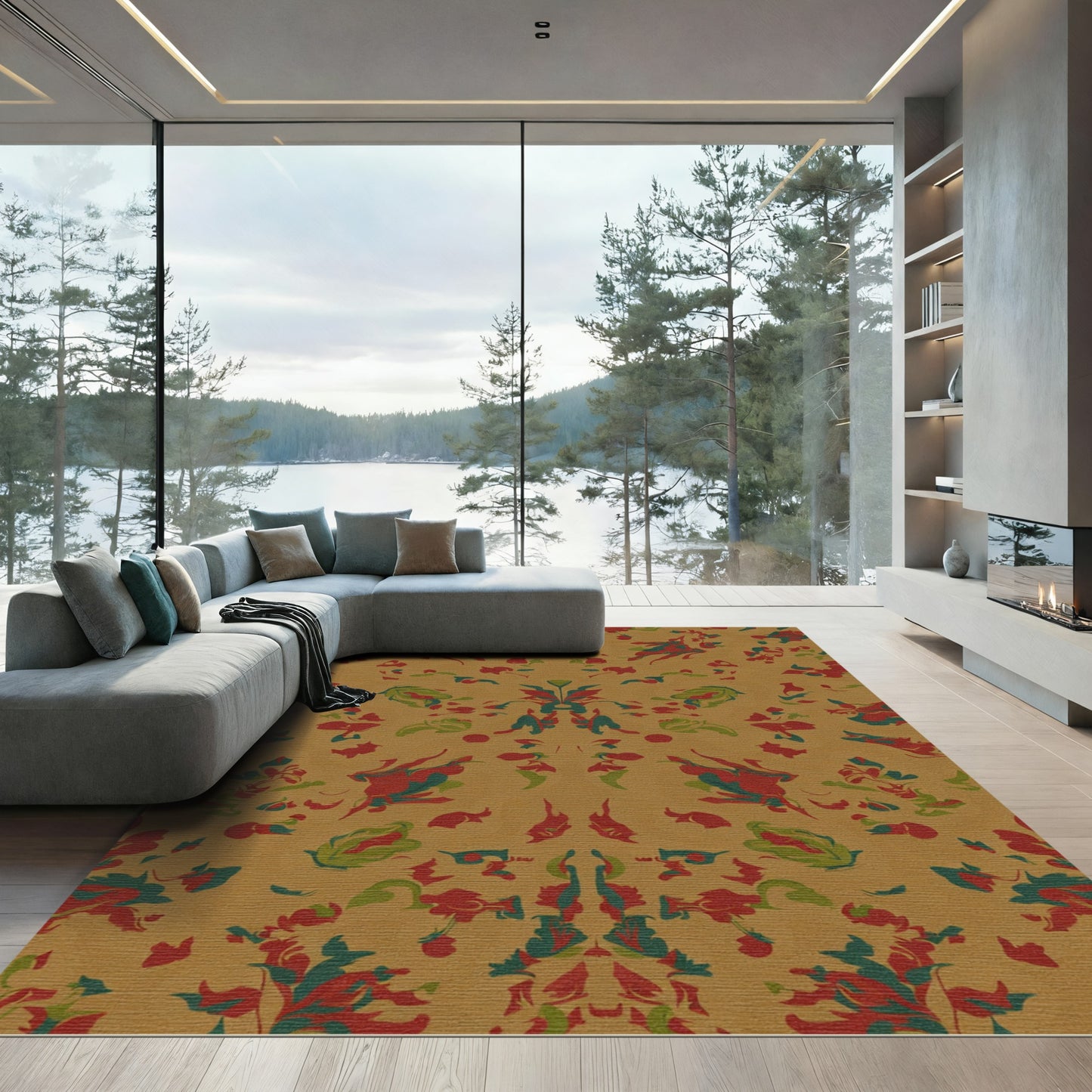 Amber Red Green Abstract Blossom Rug