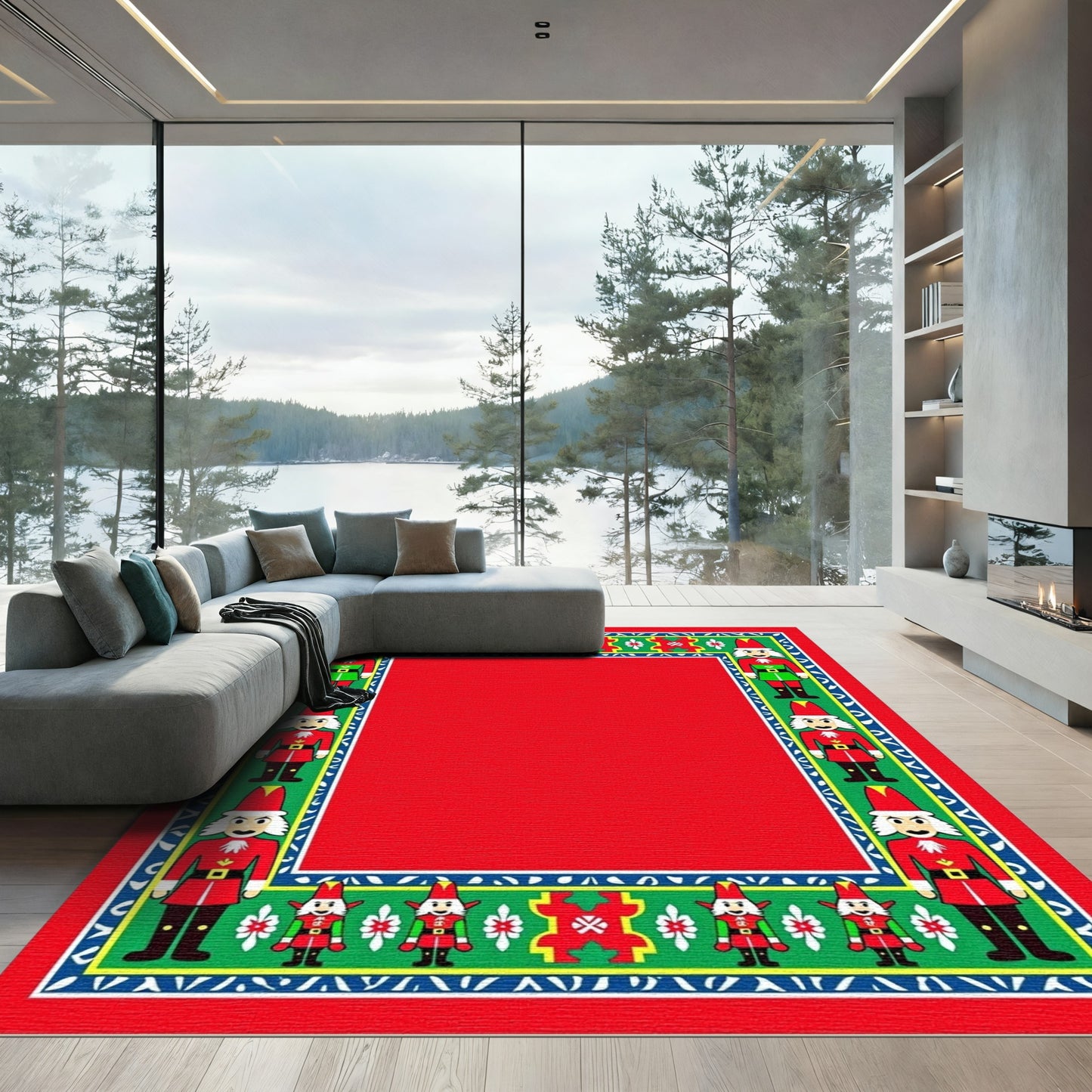 Festive Nutcracker Red Border Rug