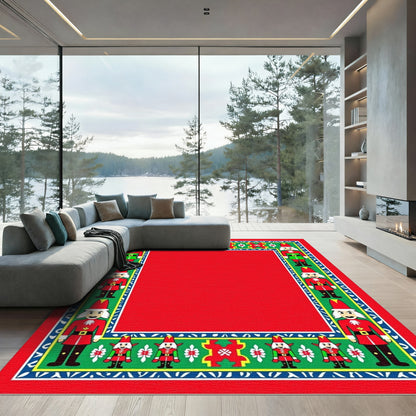 Festive Nutcracker Red Border Rug