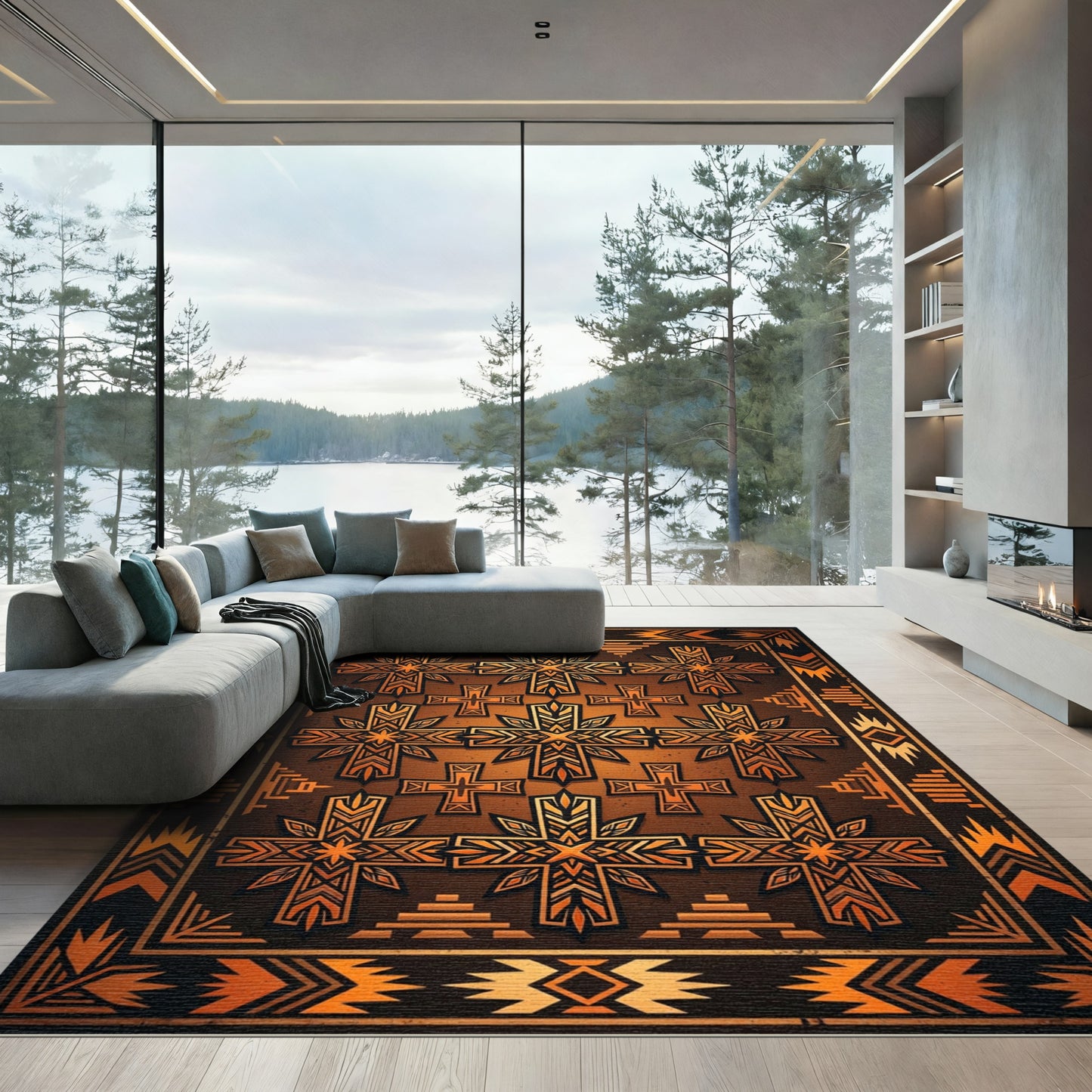 Ornate Amber Cross Southwestern Geometric Area Rug