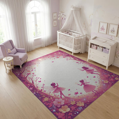 Whimsical Pink Fairy Forest Sparkle Rug