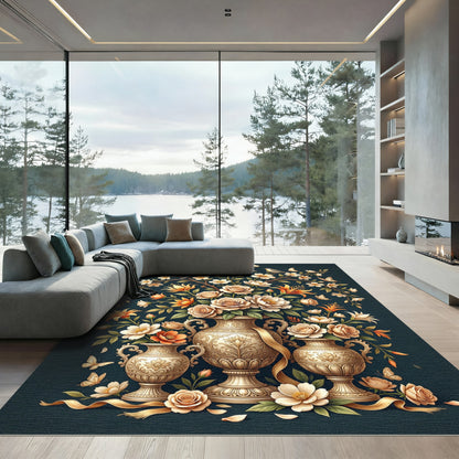 Vintage Floral Vases Birds Butterflies Rug