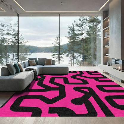 Hot Pink Maze Labyrinth Line Art Rug
