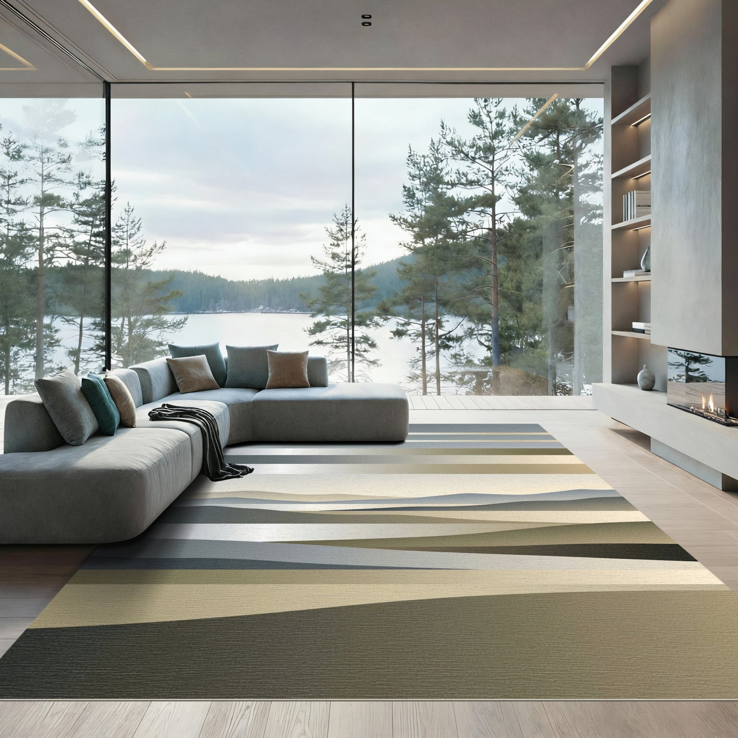 Modern Metallic Horizon Gradient Landscape Rug