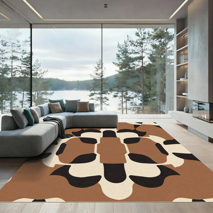 Brown Cream Black Abstract Organic Shape Rug