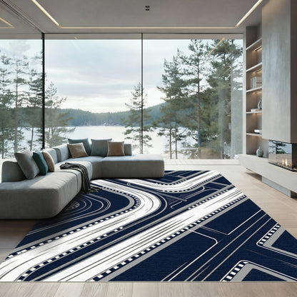 Modern Navy and White Geometric Freeway Rug