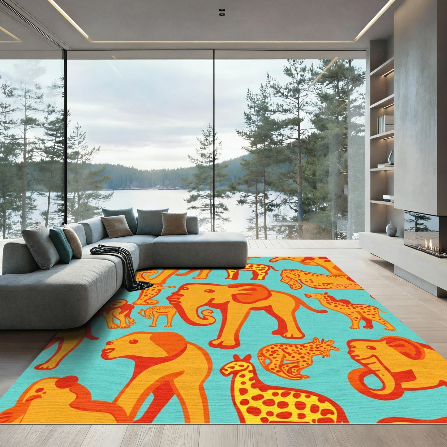Children's Safari Animal Parade Rug