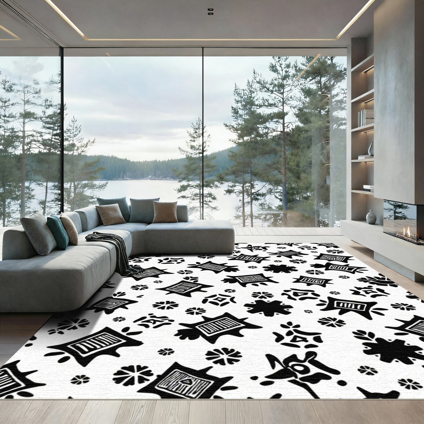 Tribal Starburst Black White Scatter Rug
