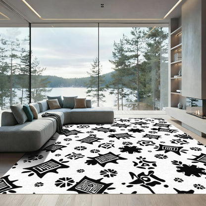 Tribal Starburst Black White Scatter Rug