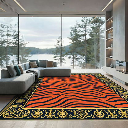 Bold Orange Black Tiger Stripe Border Rug