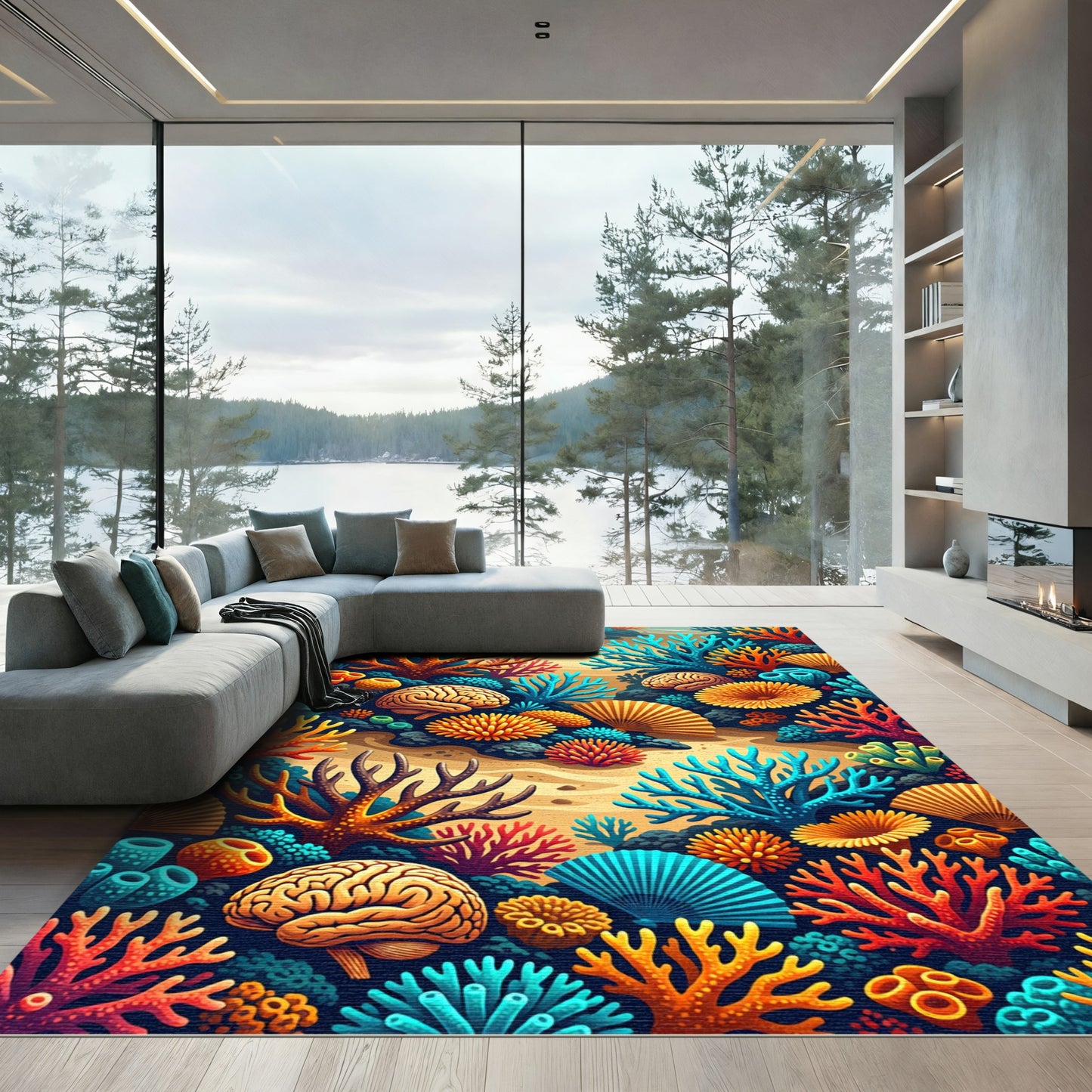Vibrant Coral Brain Sea Collage Rug