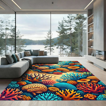 Vibrant Coral Brain Sea Collage Rug
