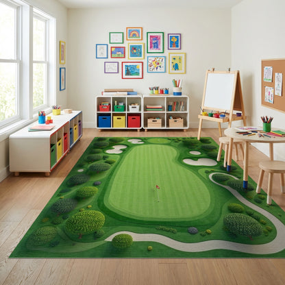 Vibrant Lush Green Golf Trees Bunkers Rug