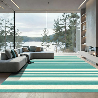 Teal Cream Horizontal Stripe Rug