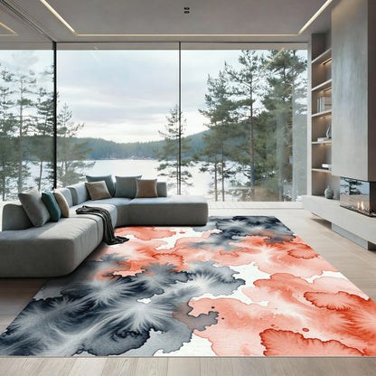 Ethereal Coral and Slate Ink Wash Rug