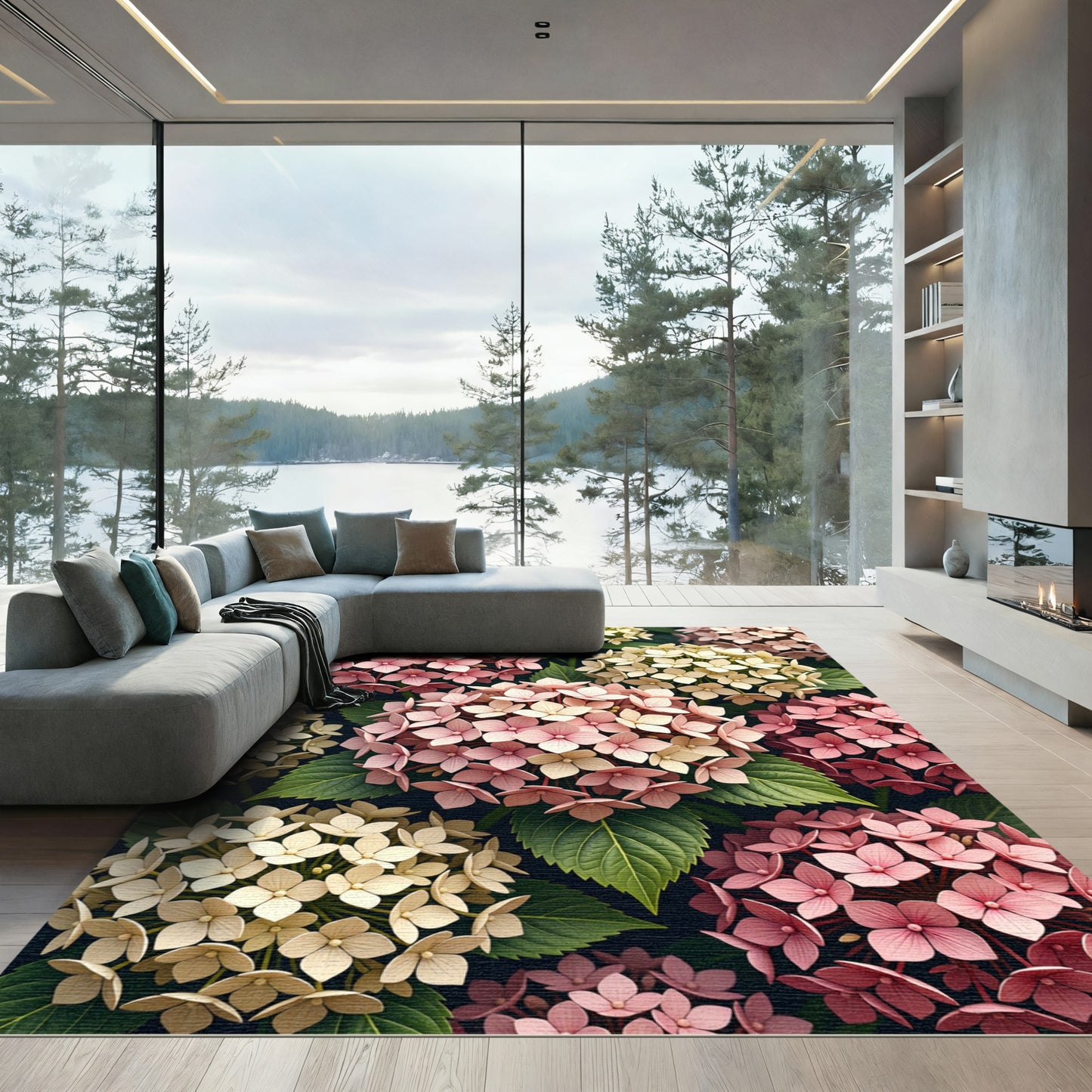 Soft Pink and Cream Hydrangea Bouquet Rug