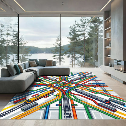 Vibrant Modern Abstract Geometric Railway Art Rug
