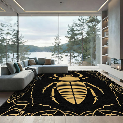 Golden Beetle Black Floral Border Rug