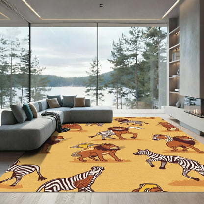 Whimsical Lion Zebra Savannah Playground Rug