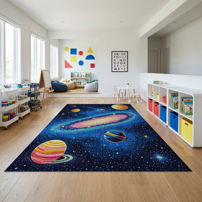 Vibrant Cosmic Galaxy Planets Stars Rug