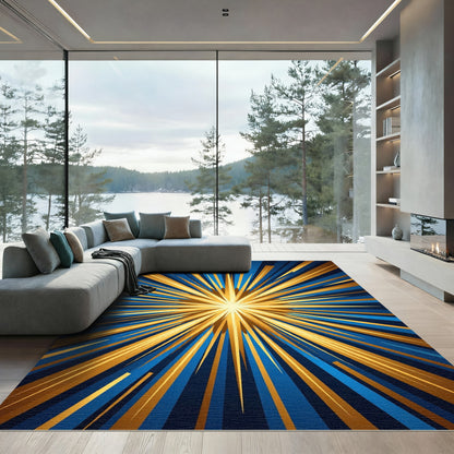 Radiant Golden Starburst Navy Burst Rug