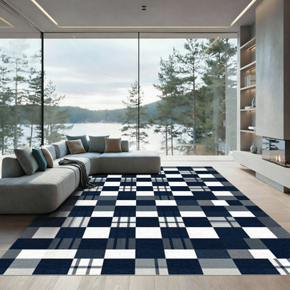 Modern Navy and White Buffalo Check Rug