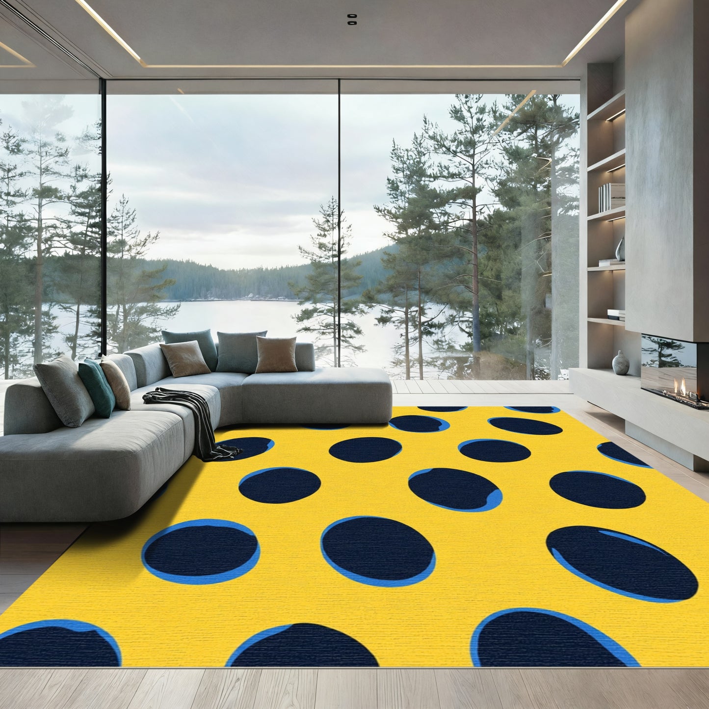 Bold Yellow Navy Oval Burst Rug