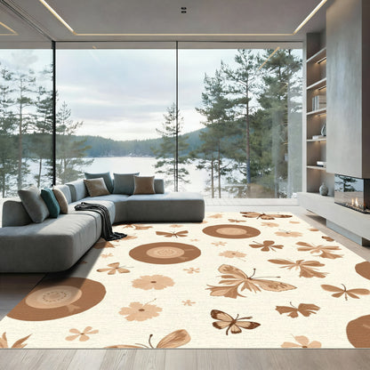 Vintage Brown Butterfly Floral Scatter Rug