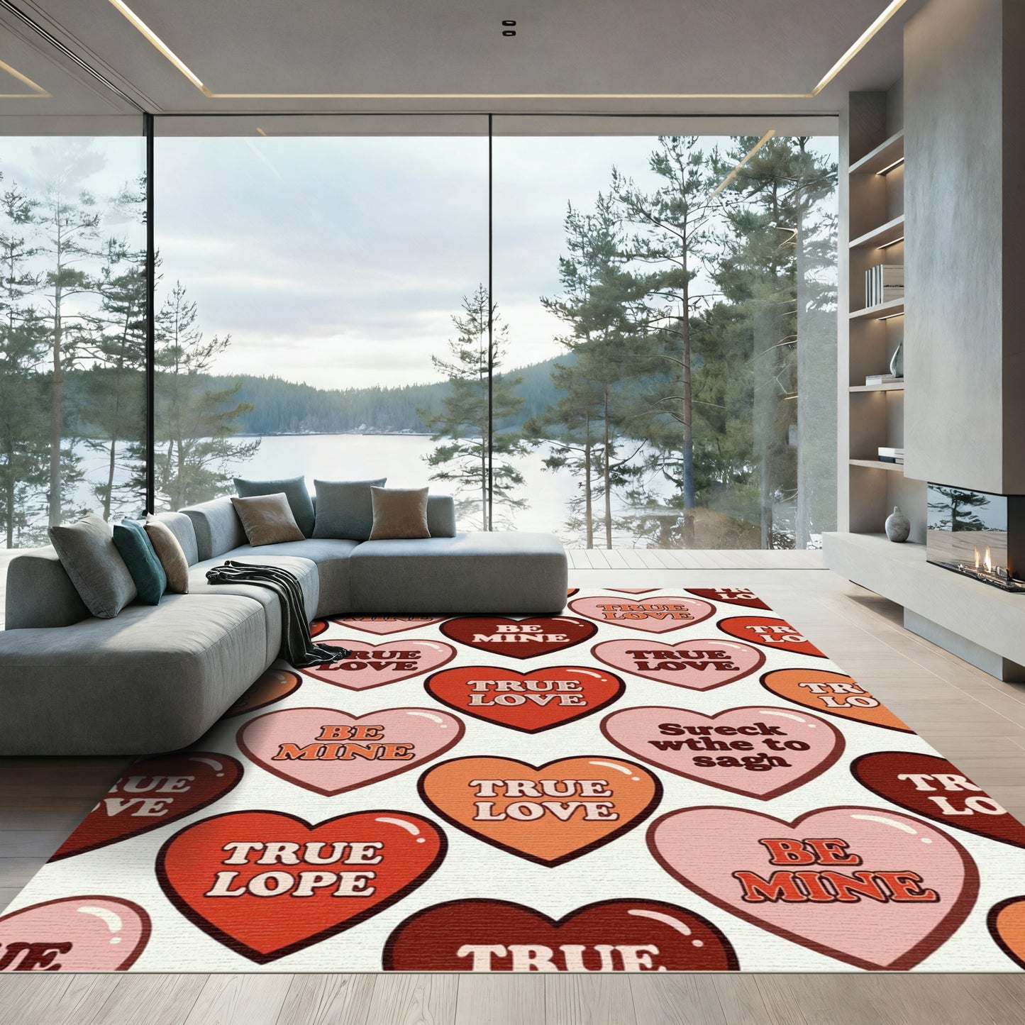 Retro Heart Candy Conversation Motif Rug