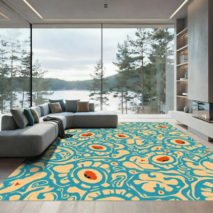 Teal Orange Abstract Eye Floral Rug