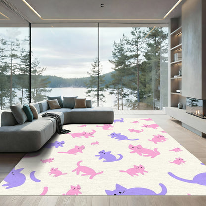 Playful Pink Purple Cat Scatter Rug