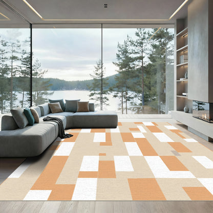 Abstract Rectangles Terra Cotta Overlay Rug