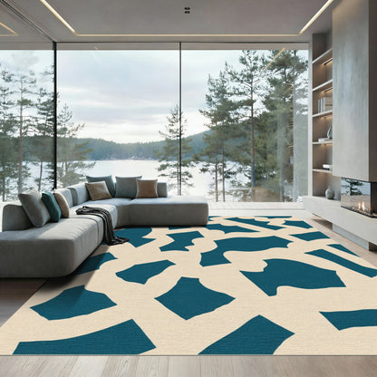 Deep Teal Abstract Organic Shapes Rug