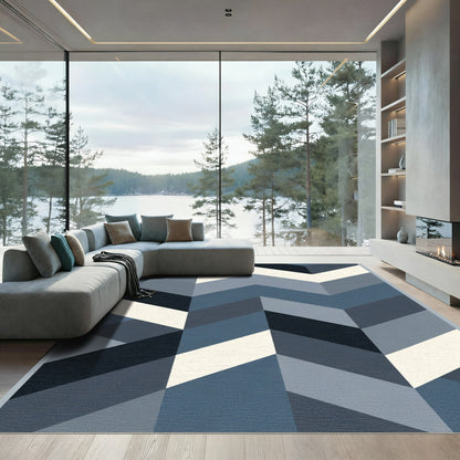 Modern Blue Gray Chevron Geometric Rug