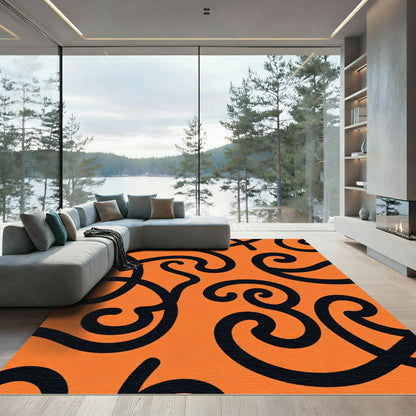 Bold Black Swirls Orange Rug