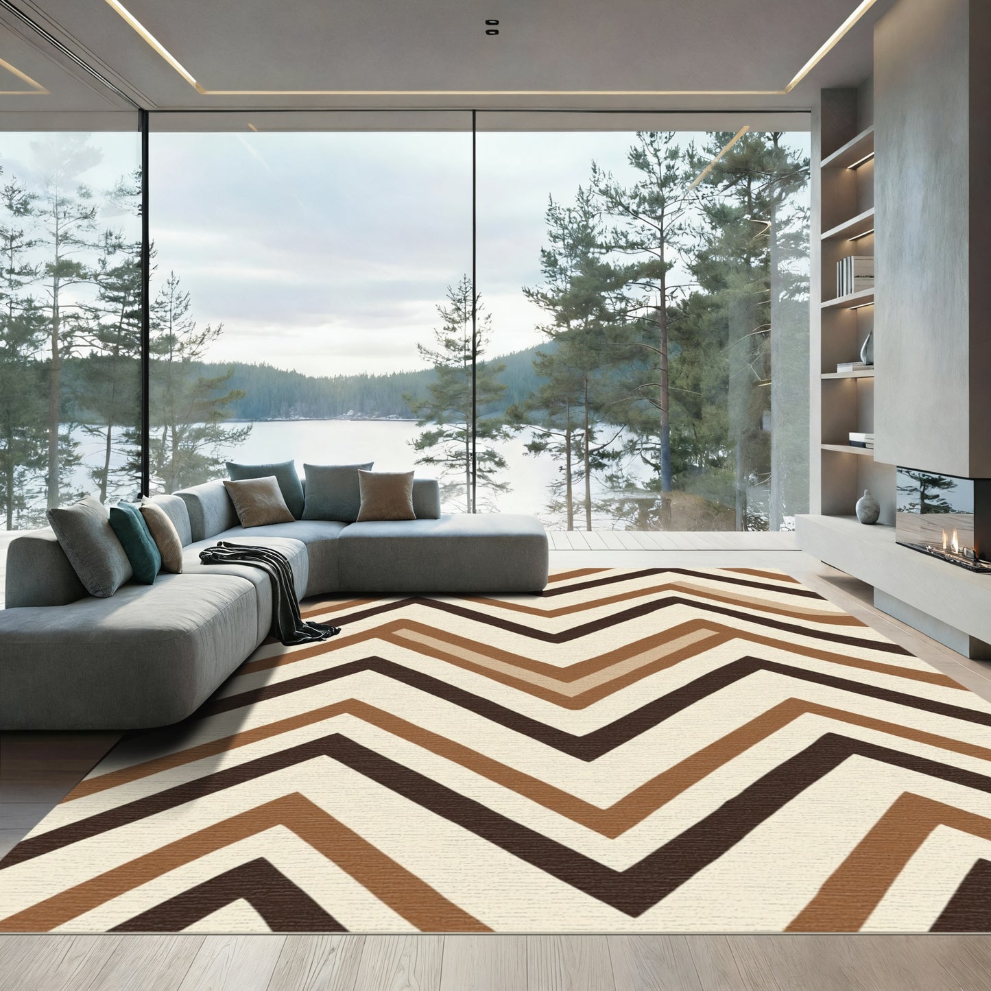 Earthy Brown Zigzag Chevron Stripes Rug