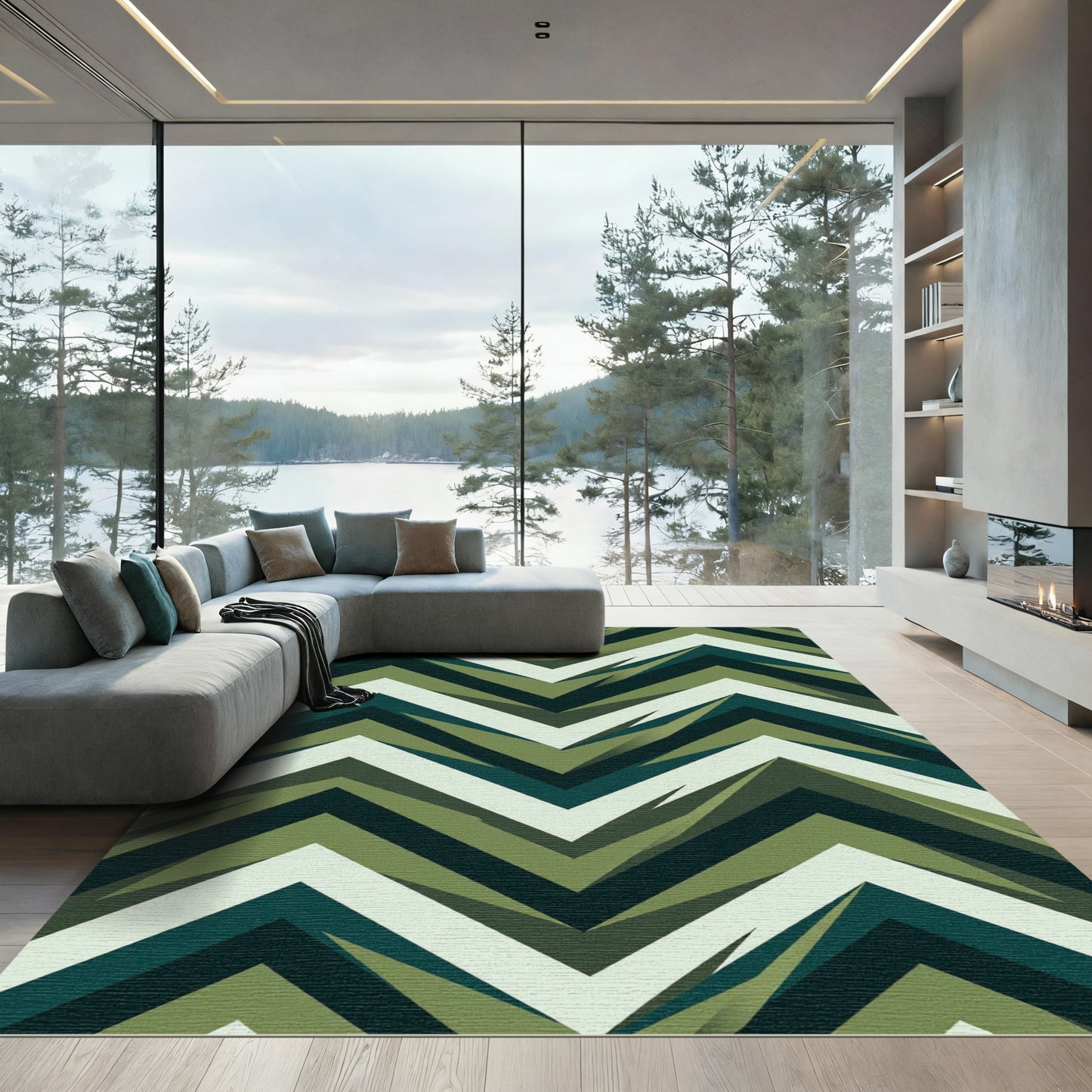 Modern Forest Green Chevron Zigzag Rug