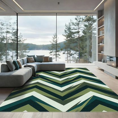 Modern Forest Green Chevron Zigzag Rug