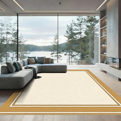 Warm Golden Bordered Cream Rectangular Rug