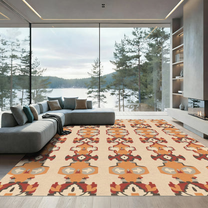 Rustic Orange Brown Tribal Ikat Rug