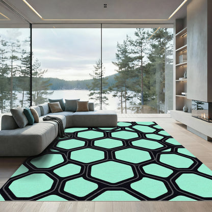 Modern Mint Geometric Honeycomb Grid Rug