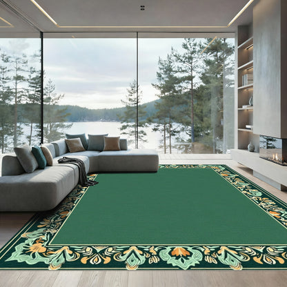 Deep Green Floral Border Art Nouveau Rug