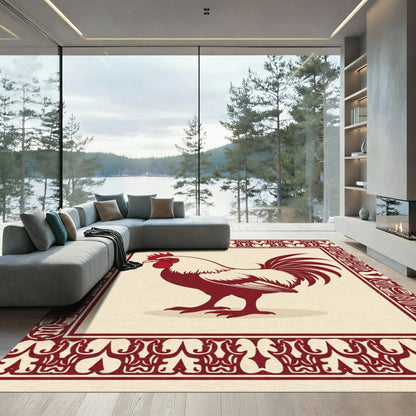 Crimson Rooster Folk Art Frame Rug