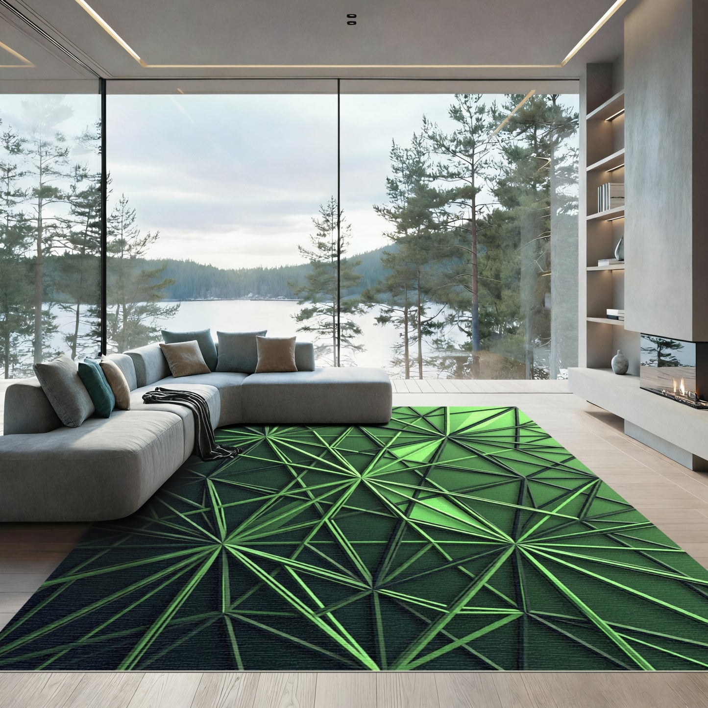Emerald Geometric Intersecting Linear Structure Rug