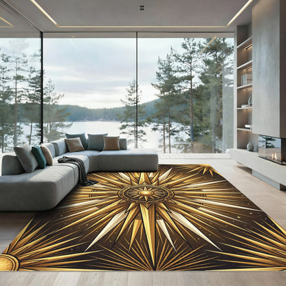 Golden Sunburst Starry Celestial Rug