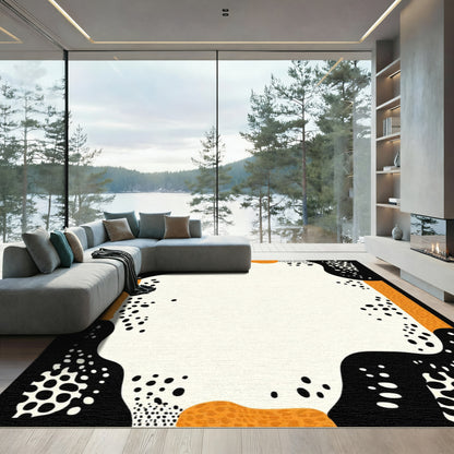 Abstract Ochre Black Dot Collage Rug