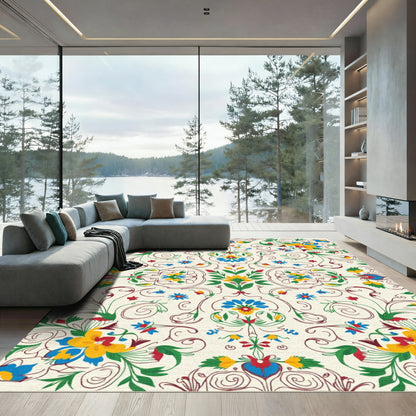Crimson Blue Yellow Floral Vine Rug